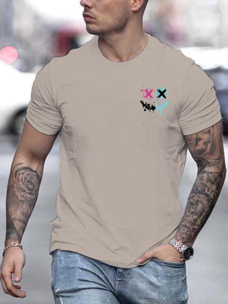 2025 Summer New Men's Cotton Soft Casual Sports Loose Smiley Face Pattern Printed Crew Neck Short Sleeve T-Shirt Top Large Size