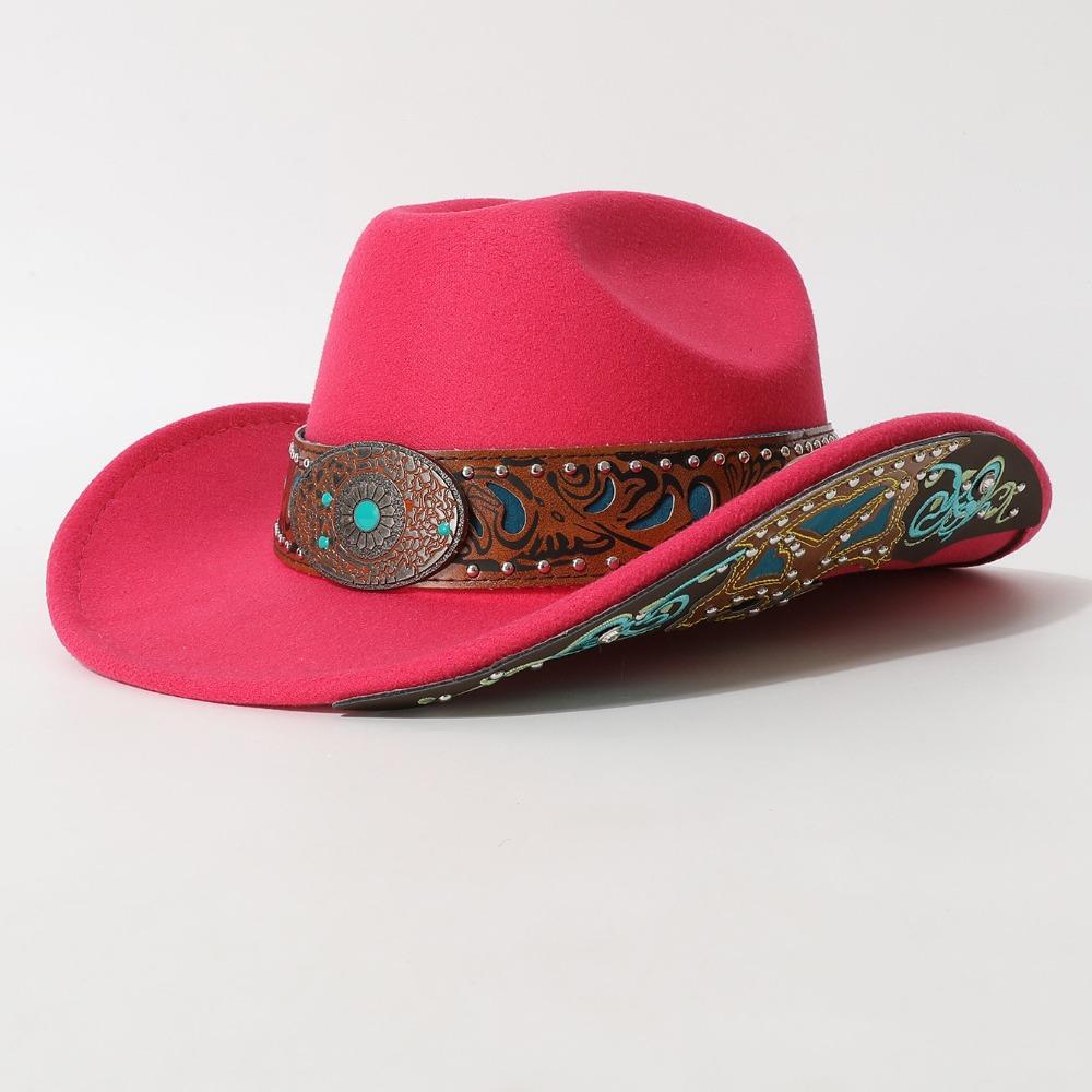 Turquoise Decor Wide Brim Sun Hat Embossed Band Cowgirl Hat Stage Performance Hat For Women Man