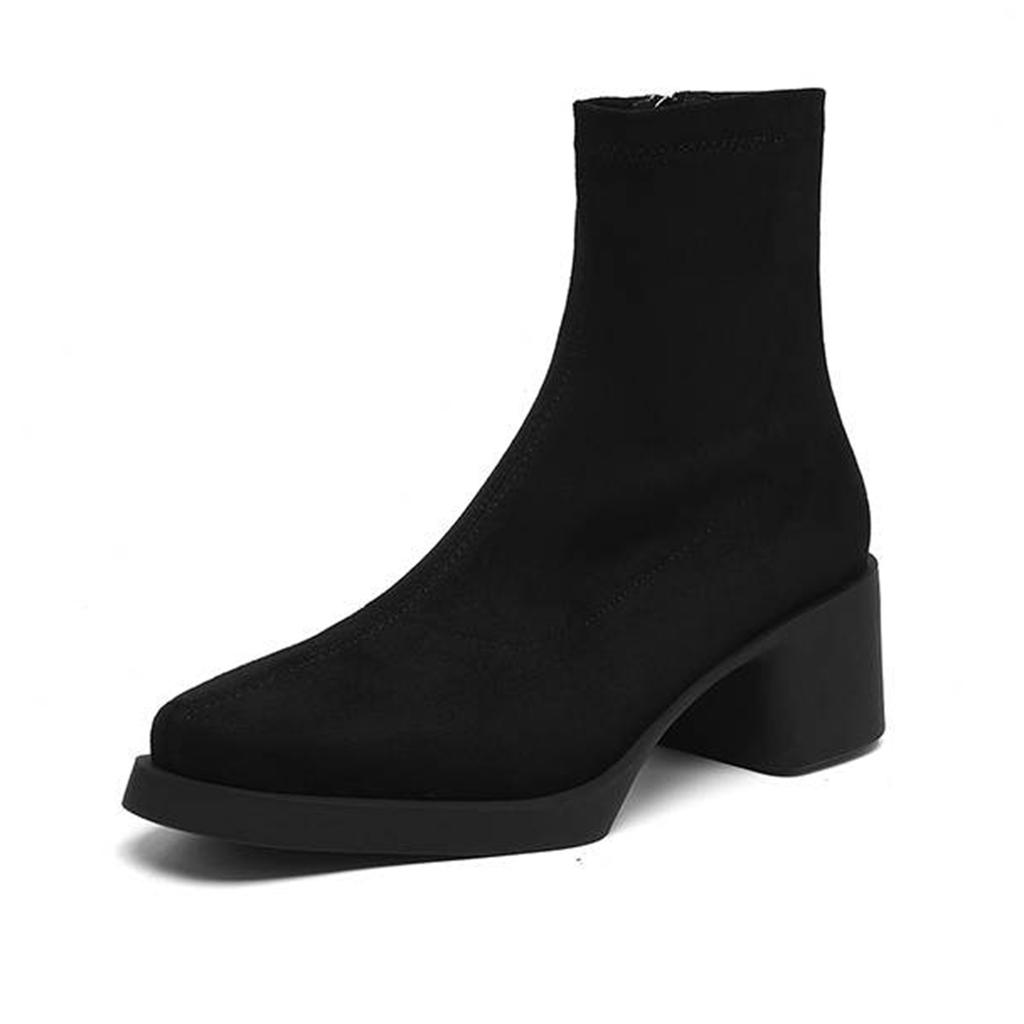 Krazing Pot Flock Round Toe Thick High Heels Chelsea Boots Zip Women Concise Style Ankle Boots
