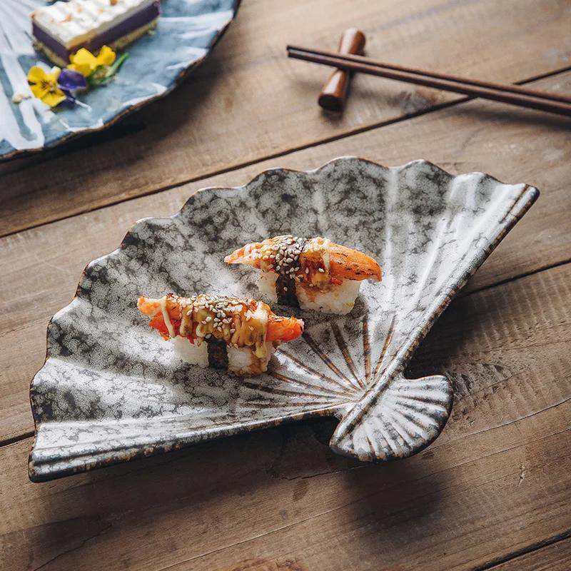 Japanese Sushi Plate Fan Shaped Plate Creative Irregular Personality Snack Plate Dim Sum Table Setting Tableware