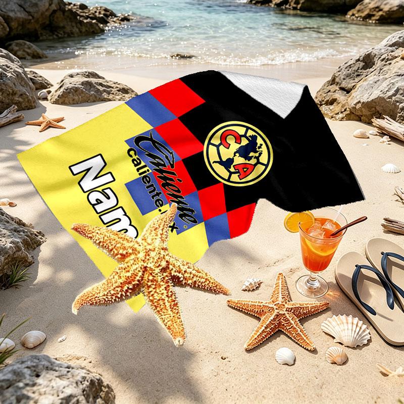 Custom Name Personalized Club America Print Beach Towel, for Trip Camping Beach Party Home Decor, Birthday Gift for Family & Friends