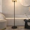 Modern Floor Lamp with Faux Linen Shade and Foot Switch, for Living Room and Bedroom, Metal, Black