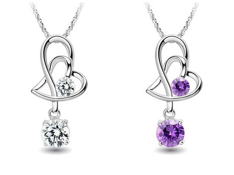 

Женский кулон «Переплетенные сердца»: Японская и корейская мода серебряная цепочка White Gem Pendant (No Chain)