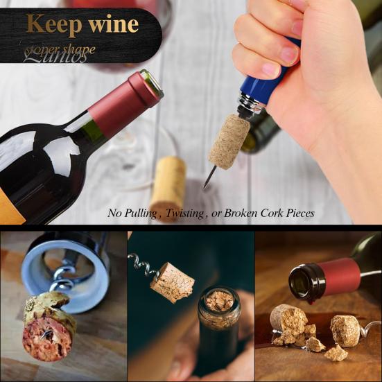 Luftpumpa Vinkorköppnare Korkborttagare Set Bärbar Flasköppnare för Resor Camping Fester Manuell Korkskruv med Folieskärare Luftare Hällpip Vakuum