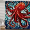 Oktopus Duschvorhang für Badezimmer, Cooles Ozean Nautisches Roter Kraken Stoff Dusch , Trippy Lustige Toiletten Dekor Zubehör