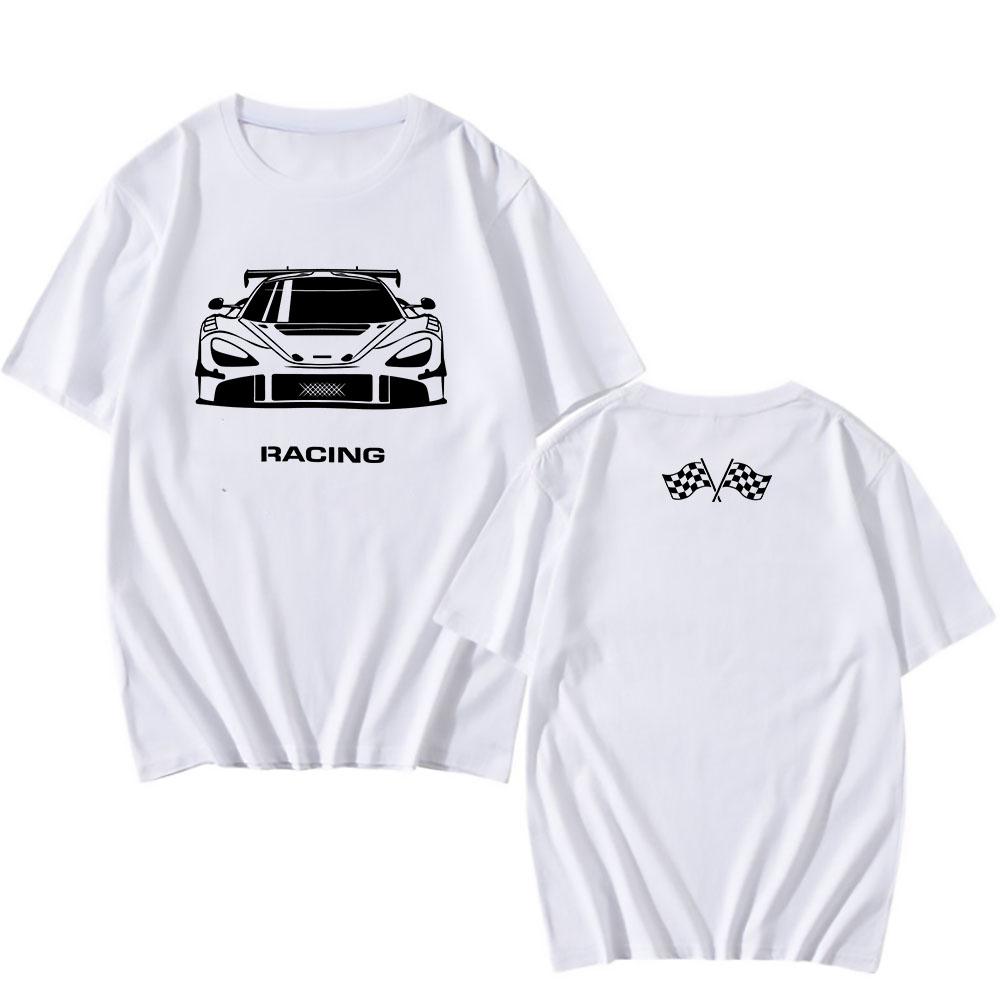 Rennwagen Flagge Druck T-Shirts Hip Hop Unisex Streetwear Kurzarm Locker Baumwoll-T-Shirt Grafik T-Shirt