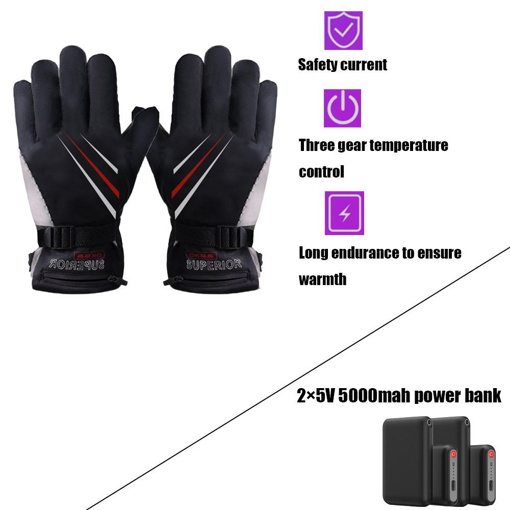 Electrically Heated Ski Gloves Rechargeable Three-speed Controlled Temperature Motorcycle Warm Gloves Warm Winter Outdoor Sports