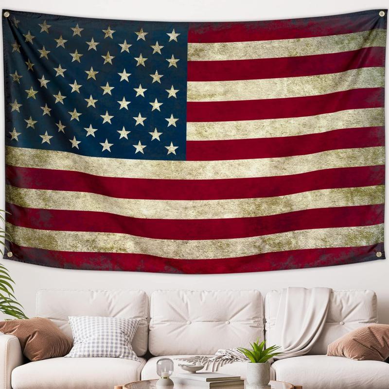 VIKAMA Vintage Amerikanische Flagge Wandteppich Distressed-Stil Amerikanische Flagge Poster Wandkunst Retro Patriotische Heimdekoration