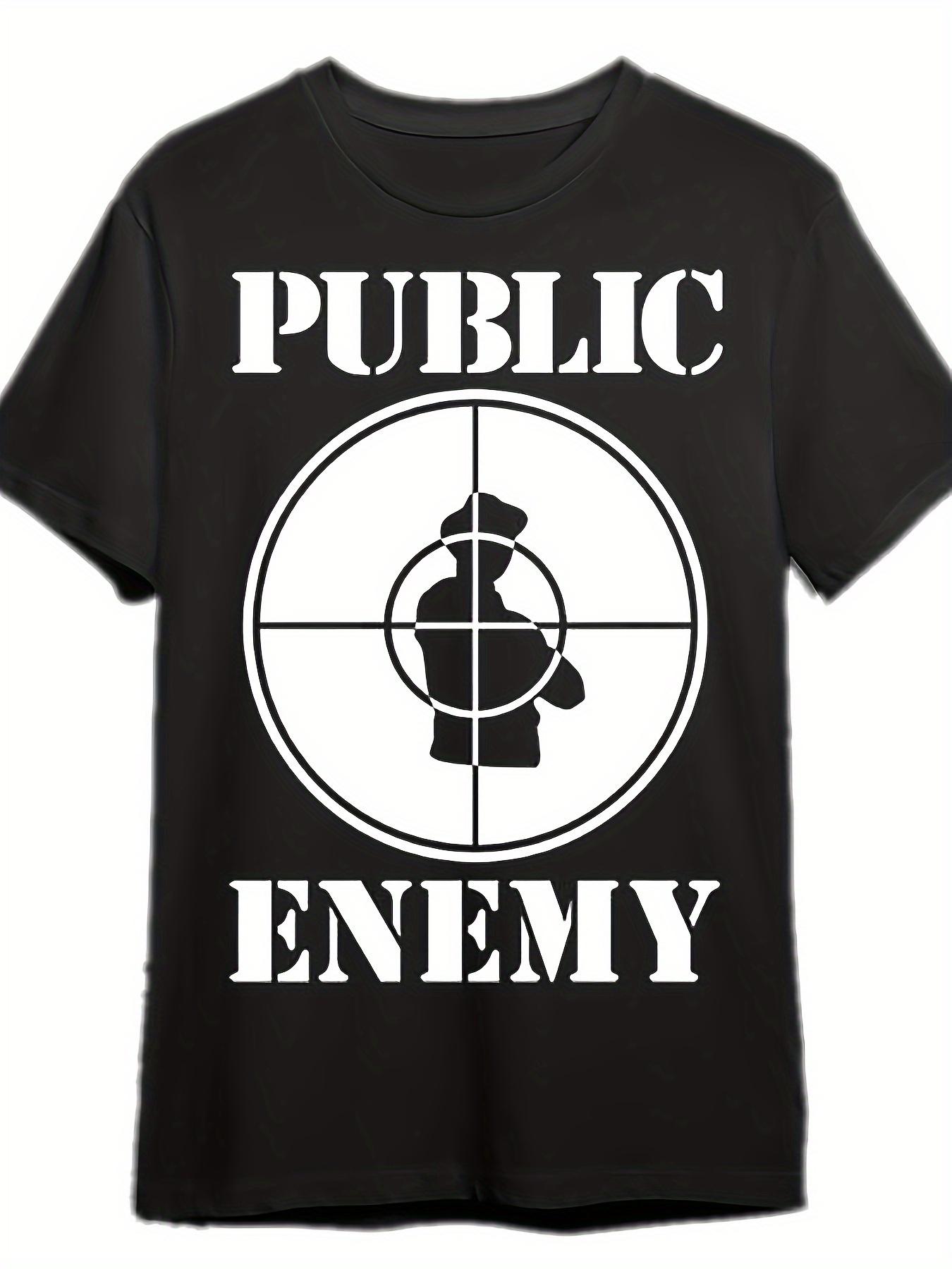 Casual Graphic T-shirt - Bold Public Enemy Design with Target Symbol L