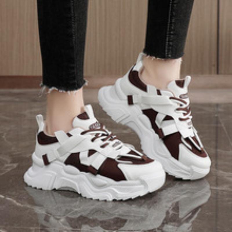 Mesh Breathable Soft Bottom Comfort Running Shoes Women Leather Anti-slip Height Increasing Shoes Thick Sole Zapatillas De Mujer