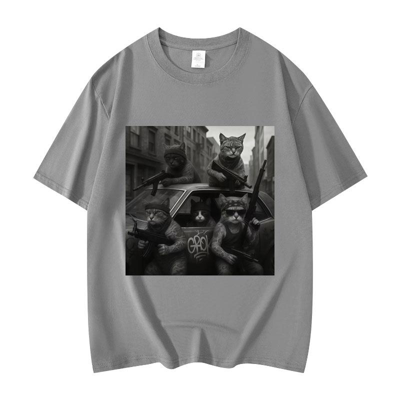 Funny Cat Gang Meme Graphic T Shirts Men's Women's Fashion Vintage T-shirt Summer Casual Loose Short Sleeve T-shirt Streetwear