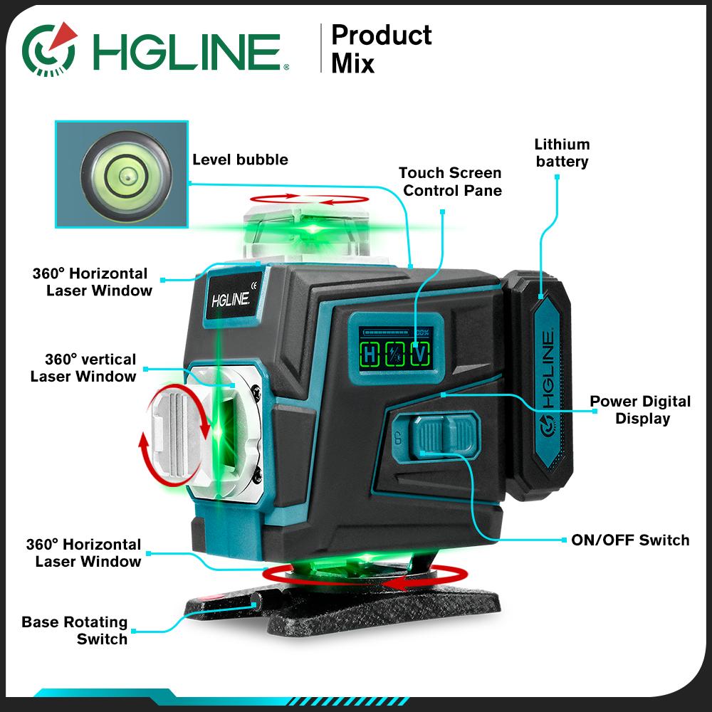 HGLINE 16 4D Lines Laser Level With APP Remote Control Selfleveling 360 Horizontal & Vertical Laser Level Construction Tool
