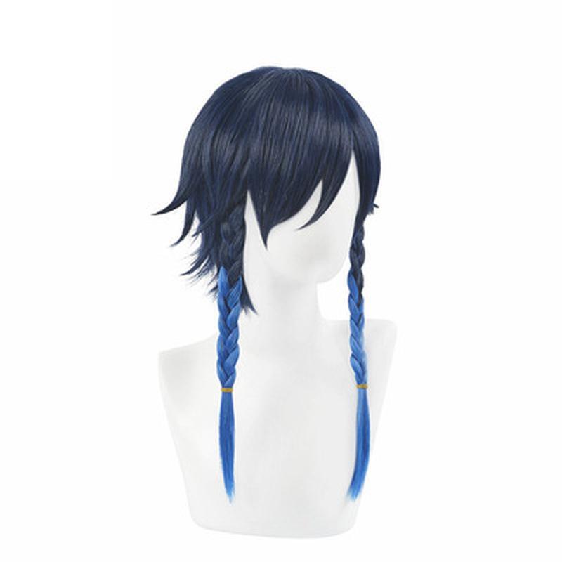 Genshin Impact Venti Cosplay Unisex 50 cm blaue Perücke Cosplay Anime Cosplay Zopfperücken hitzebeständige synthetische Perücken Halloween