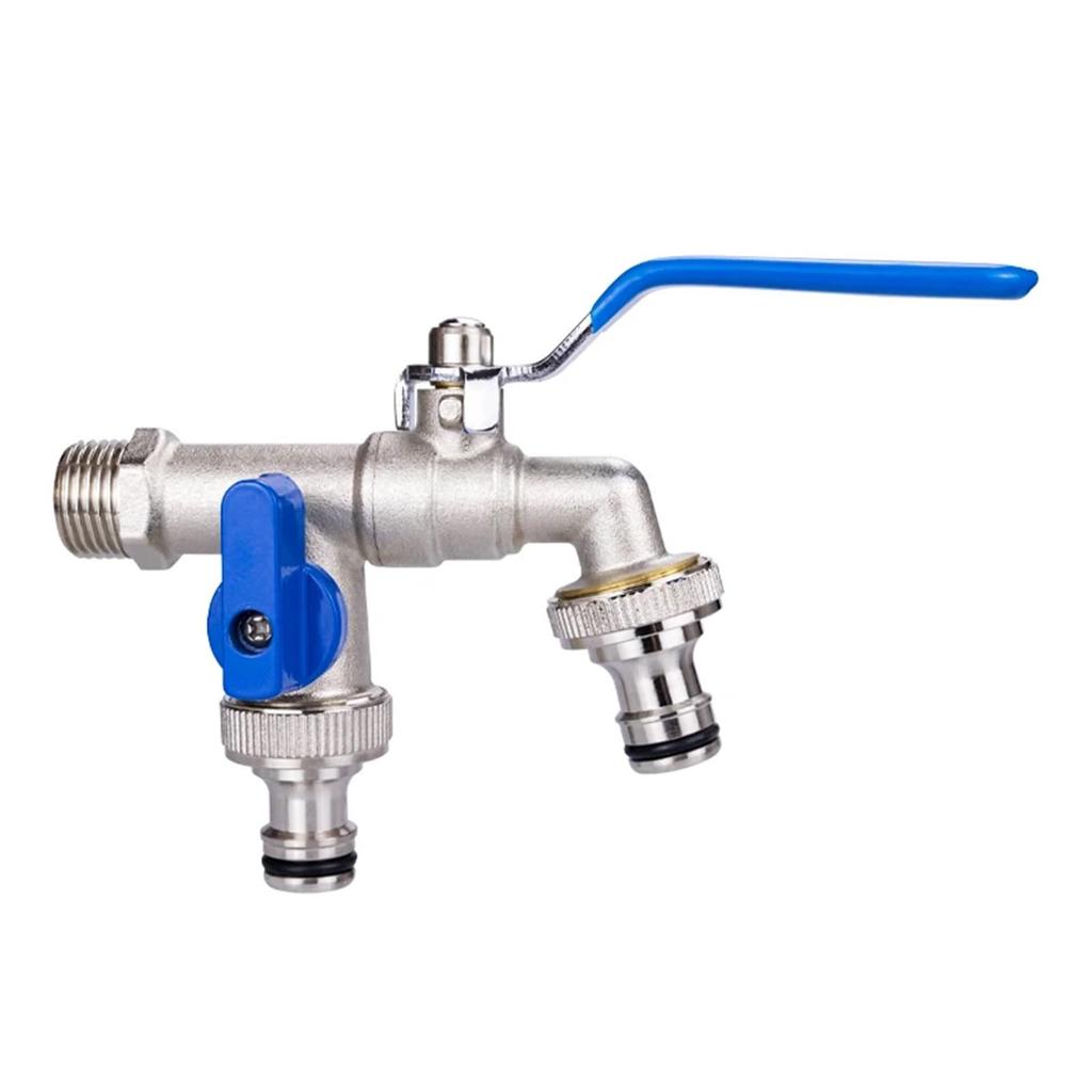 Practical 3/4Inch Double Brass Tap Rustproof Frostproof Includes 2 Hose Connectors for Garden and Outdoor Daily Use