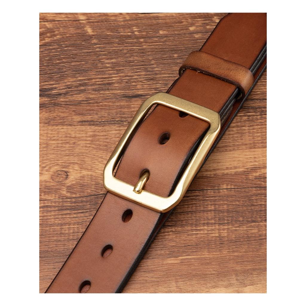Belt Men's Leather Pin Buckle Pure Cowhide Copper Buckle Vintage Distressed Workwear Belt Soft and Durable Pure Cowhide Trouser Belt