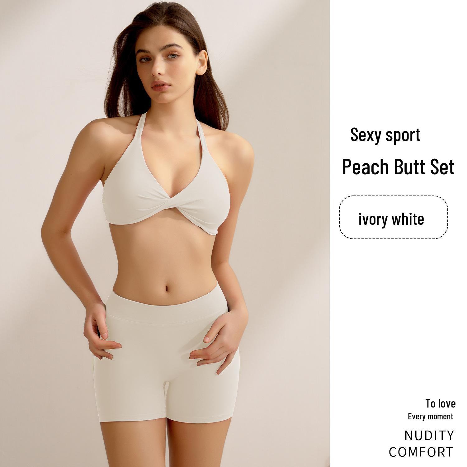 

Jiuyi Women s Yoga Two-Piece Set: Cross-Back Strap Top & Hip-Lifting Three-Point Pants XL