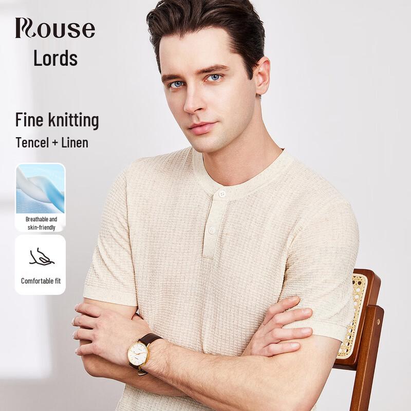 Luozi Men s Linen Blend Waffle Knit Short-Sleeve T-Shirt 48