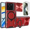 Case + 2 Tempered Glasses for Xiaomi 14T, Case with Ring Stand Camera Cover - Red