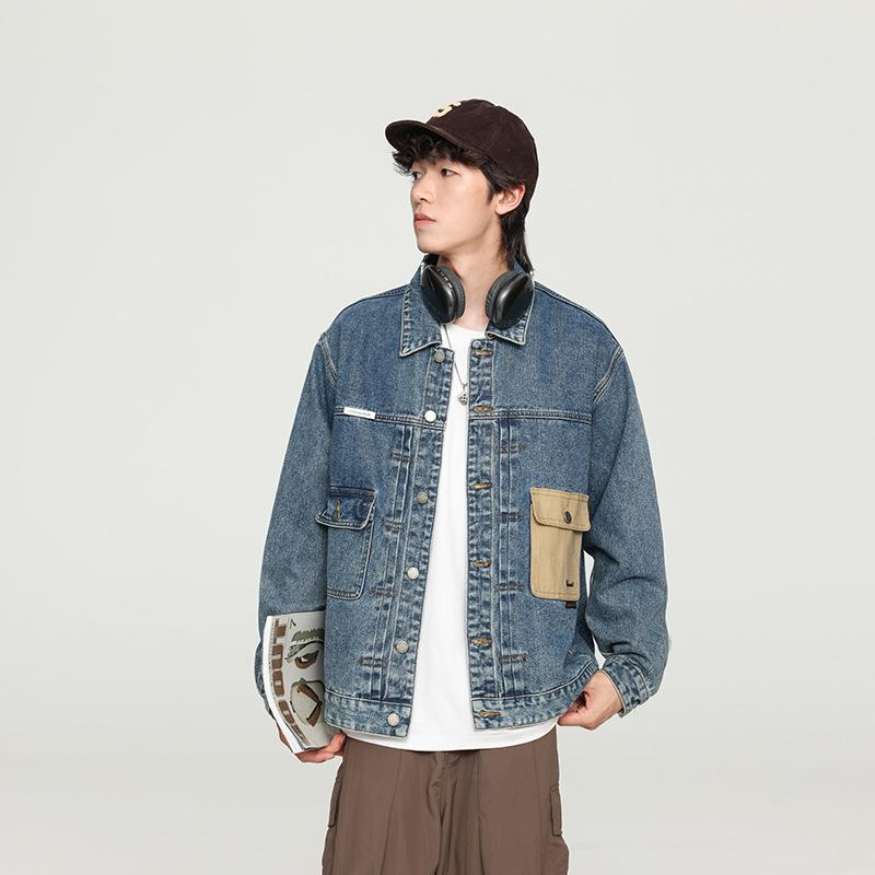 Spring Trendy Brand Loose Trend Tooling Top Jacket Versatile Denim Jacket Men'S Japanese Retro Original Style