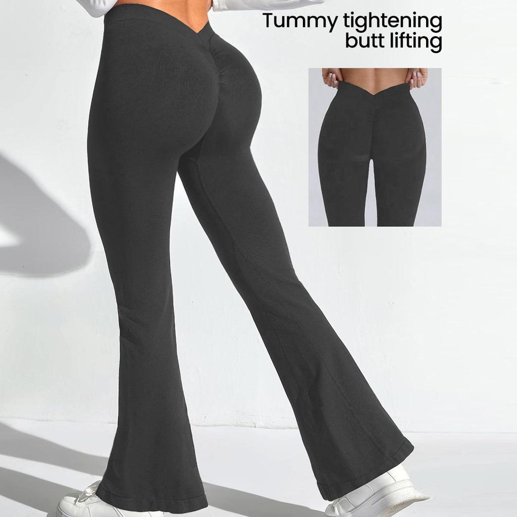 High Waist Deep V Flare Yoga Pants with Tummy Control and High Elasticity for Women