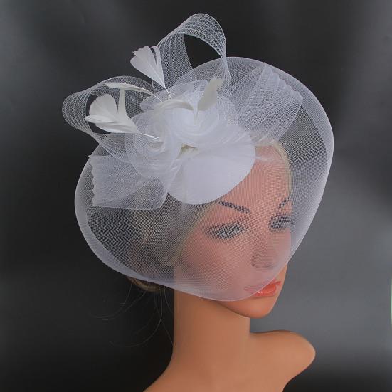 Damen-Fascinator-Hut, eleganter Federschleier, Netzstoff, Retro, leicht, Kostümzubehör, reine Farbe, Damen-Hochzeit, Brauthut für Party