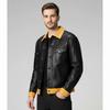 Stylish Soft Lambskin Leather Biker Men's Handmade Black and Yellow Denim Jacket