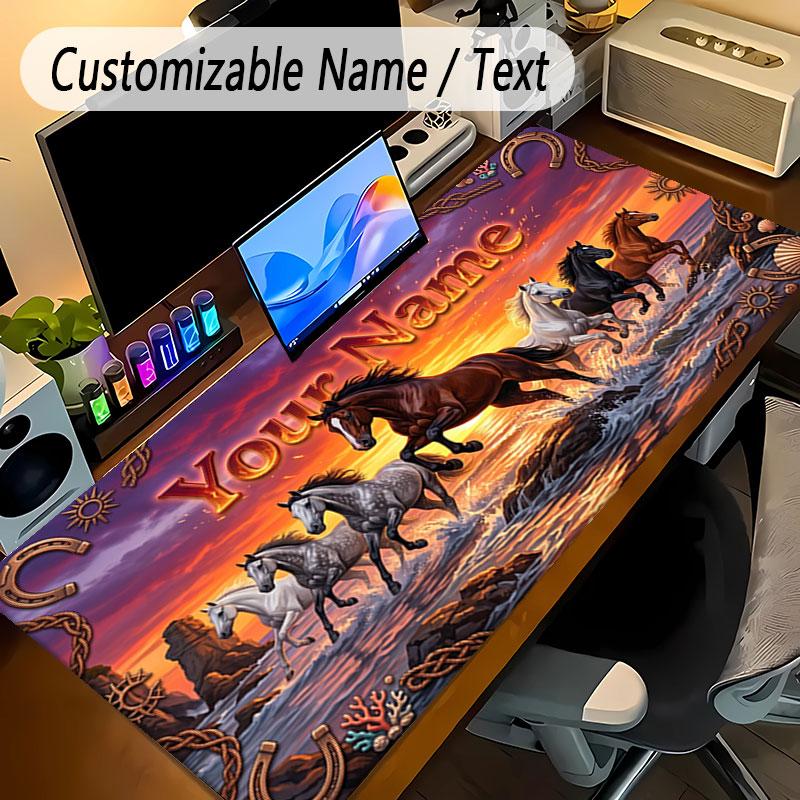 Podložka pod myš s koňským motivem, personalizovaná, s vlastním textem jména, protiskluzová podložka na stůl pro notebook, kancelářský stůl