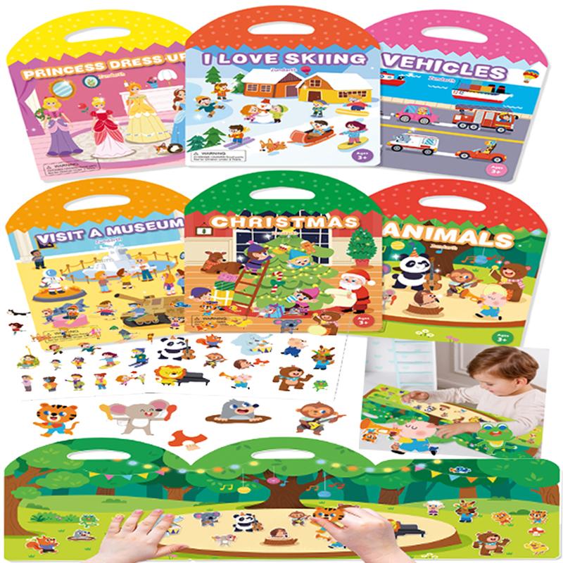 Reusable Cartoon Sticker Book Educational DIY Puzzle Toy for Kids Multiple Scenarios Classic Learning Gift for Children
