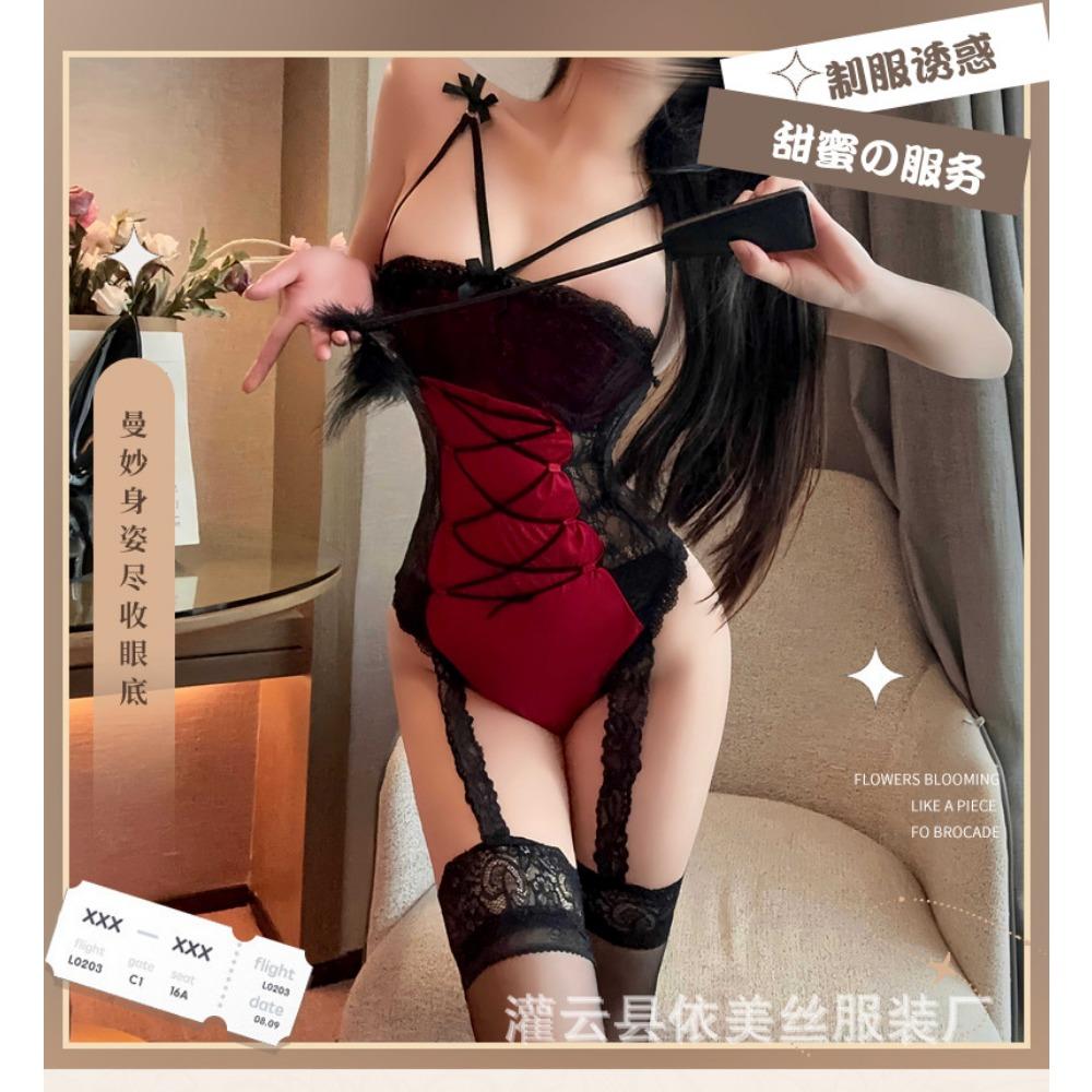 Man Wants Erotic Underwear Female Sexy One-piece Seduction Pajamas Passion Open Crotch Free Pajamas Uniform Set 9223