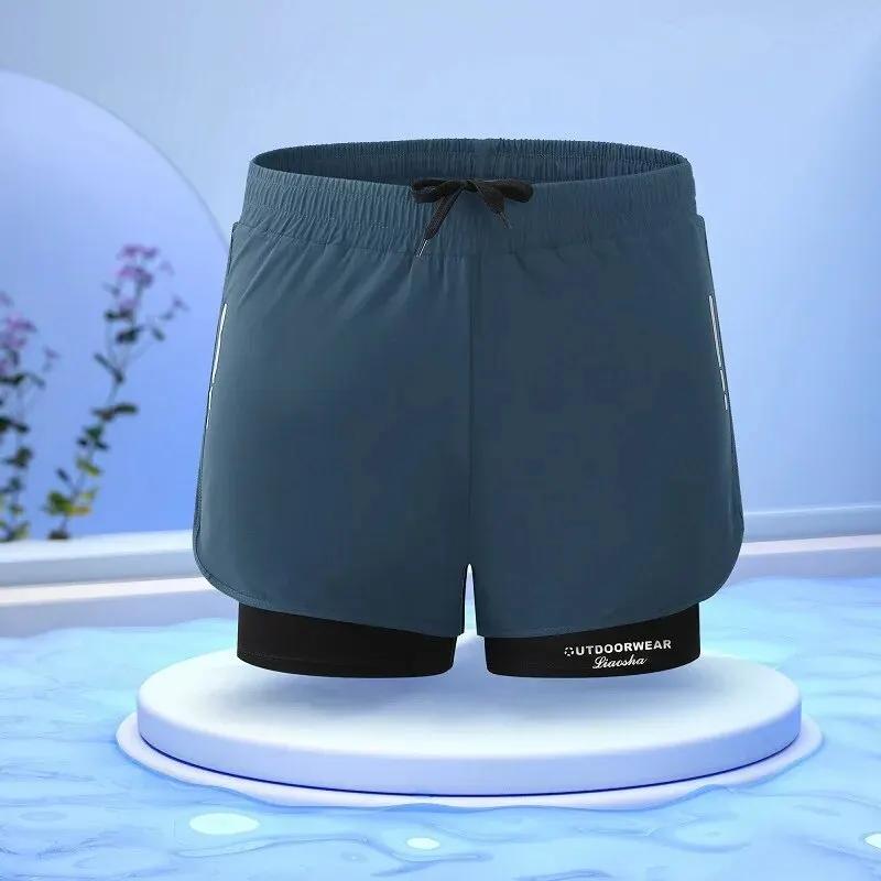 Men’s Double Layer Athletic Shorts Quick Dry Swim Trunks with Inner Liner Drawstring Breathable Sports Beach Running Pants