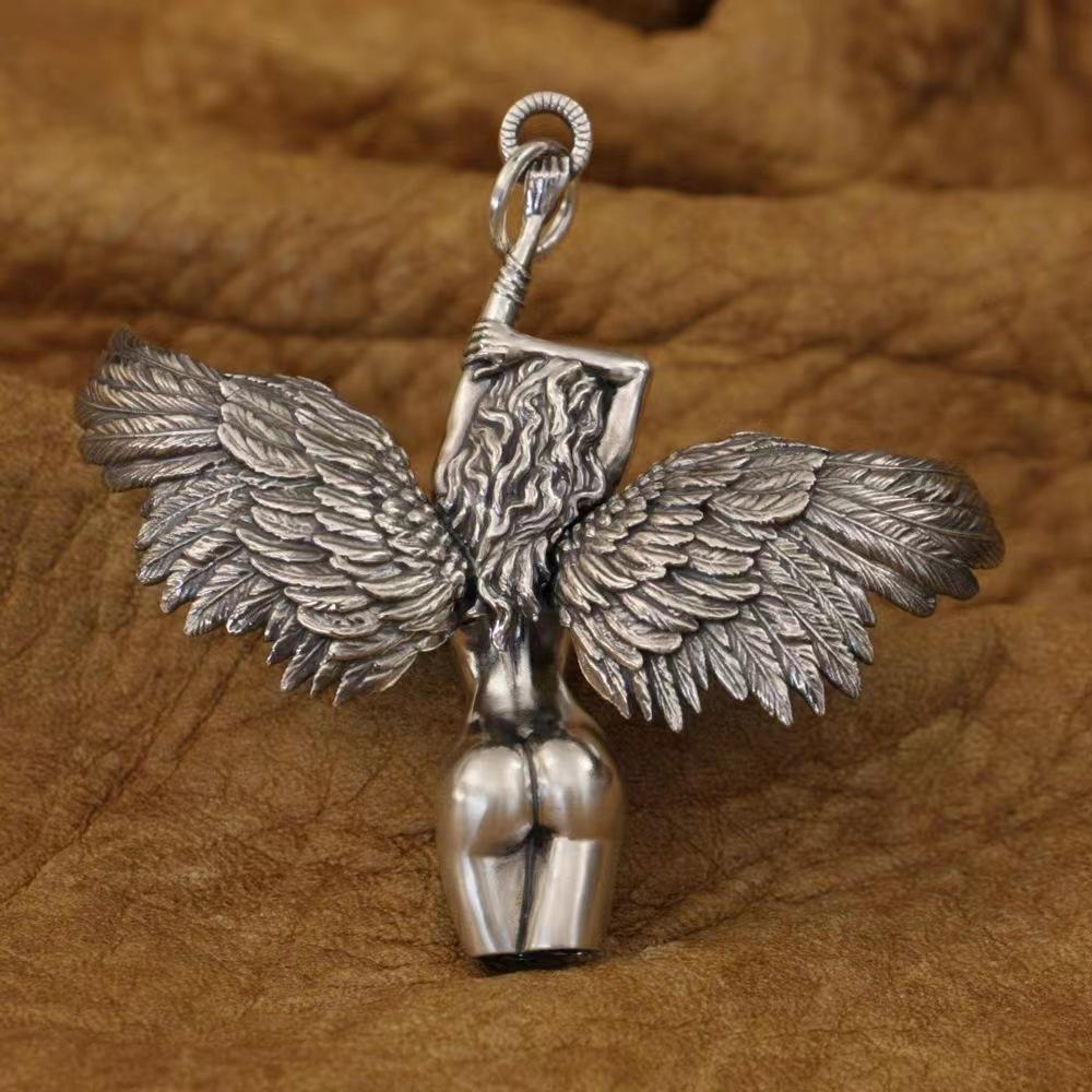 Vintage Silver Color Sexy Beauty Angel Pendant Necklace for Men Women Long Chain Necklace Hip Hop Jewelry Accessories Gifts