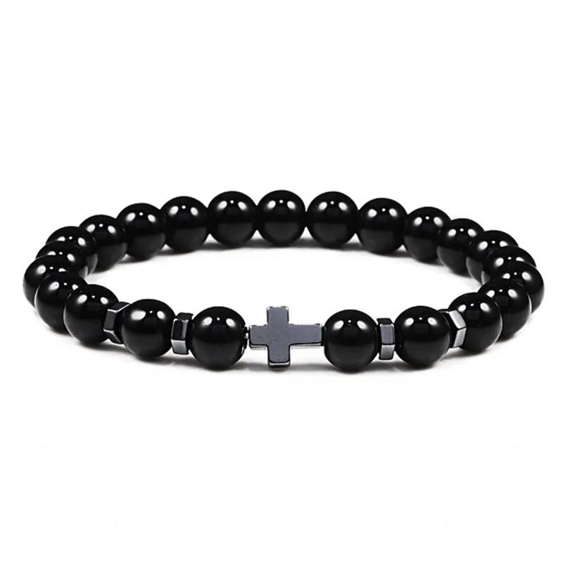 8mm Matt Türkis & Lavastein Perlen Herrenarmband