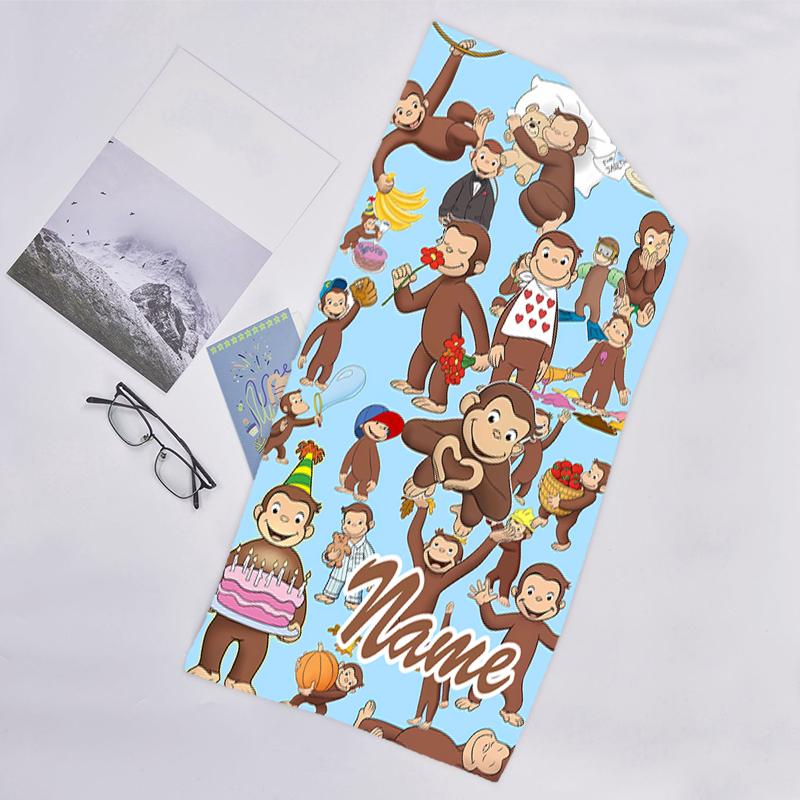 1pc Curious George2 Beach Towel with Custom Name, Beach/Swimming/Bath/Picnic/Camping Towel, Suitable for Seaside Beaches