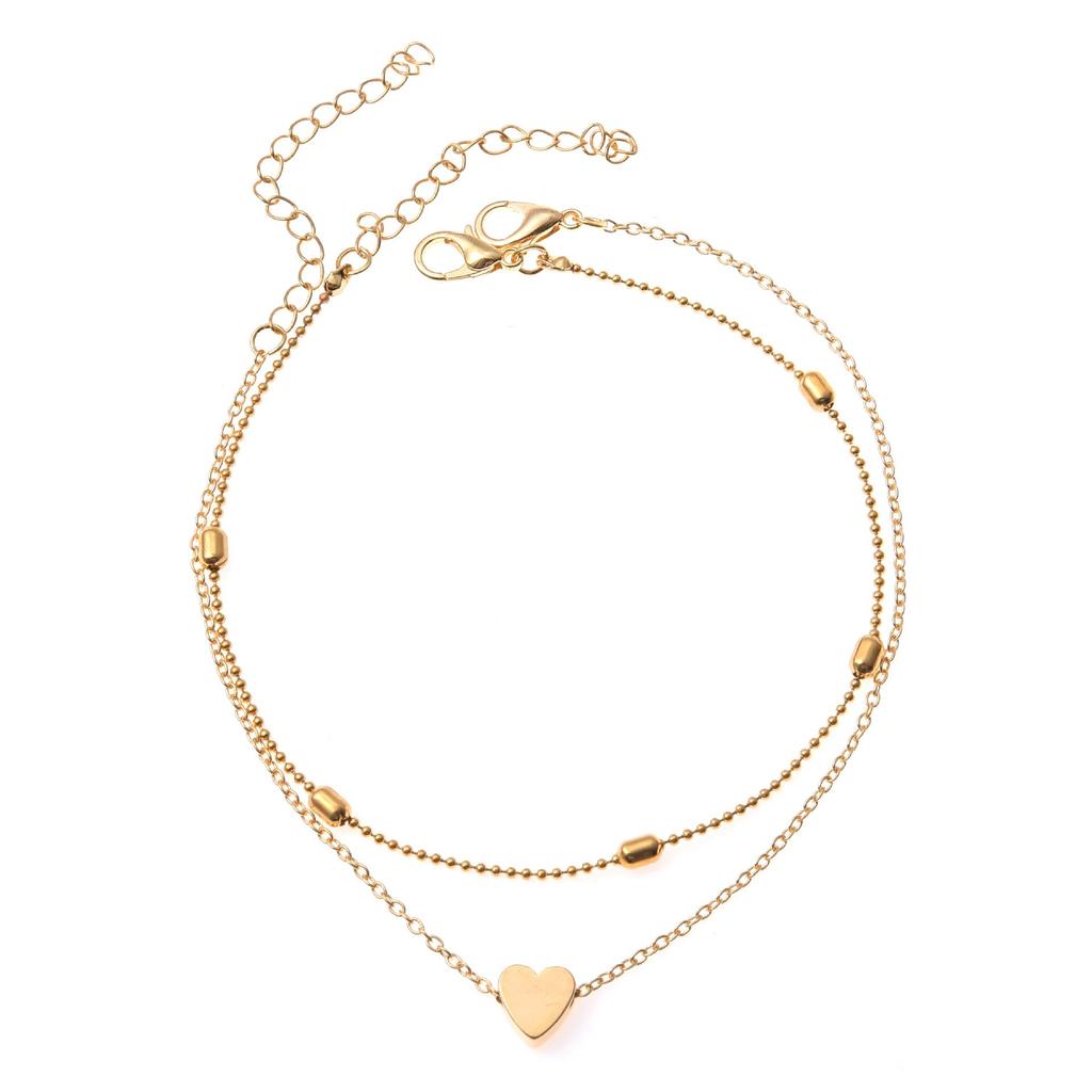 Summer Beach Heart-Shaped Bead Chain Anklet for Women