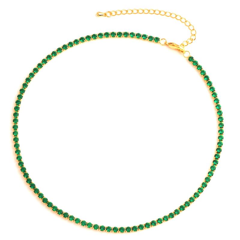 Exquisite Green Cubic Zirconia Necklace for Women Iced Out Zircon CZ Tennis Luxury Crystal Short Hiphop Neck Accessories Jewelry