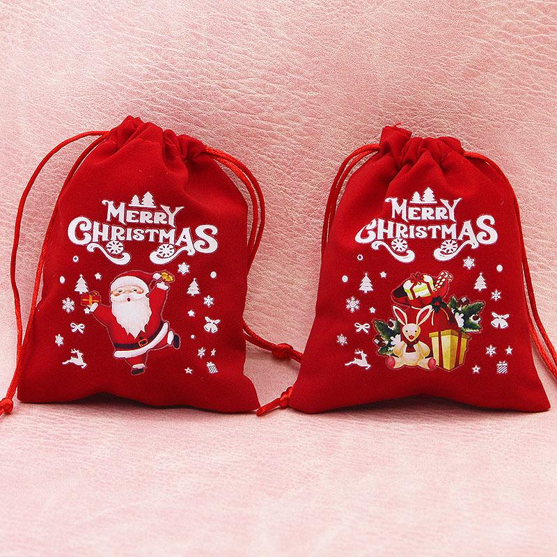 (5 Pieces/bag) 10*12cm Merry Christmas Velvet Gift Bag Xmas Tree Pendant Drawstring Packaging Bag Candy Packaging DIY