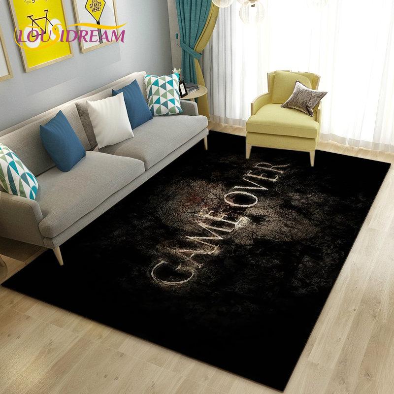 3D kreslený herní koberec s motivem Game Over, Velký koberec do obývacího pokoje, ložnice, k pohovce, Rohožka, Dekorace, Dětská protiskluzová podlahová podložka na hraní
