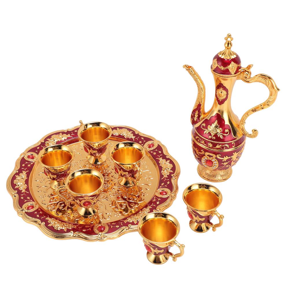 Vintage Coffee Pot Set European Wine Pot Kit With 6 Cups Teapot Tea Service Set for Wedding Birthday Gold Red