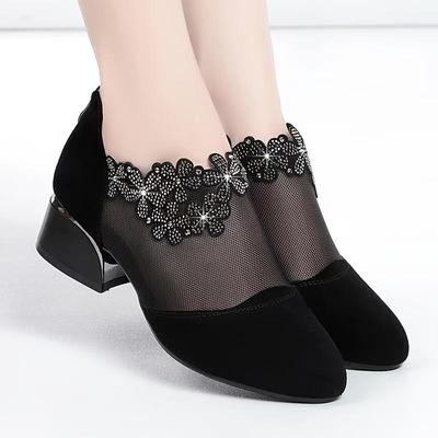 Stylish Women's Rhinestone Mesh Block Heel Sandals with Back Zipper - Perfect for Any Occasion