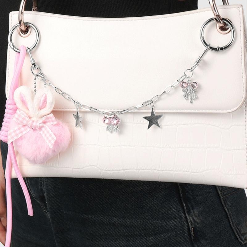 Fashion Bows Keyring Creative Car Key Chain Plush Pompoms Keychain Heart Keyrings Bag Pendant Ornaments Bag Charm