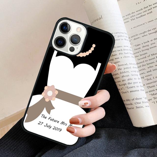 Gepersonaliseerde Bruiloft Bruid Bruidegom Naam Telefoonhoesje Achterkant voor iPhone 17 Air 16 15 14 13 11 12 Pro Max Plus