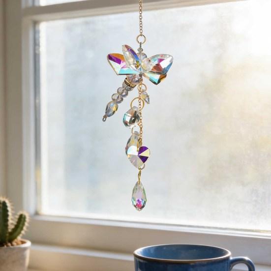 Faux Crystal Suncatcher Colorful Prism Butterfly/Dradonfly Window Hanging Ornament for Window Ceiling Garden Home Decor