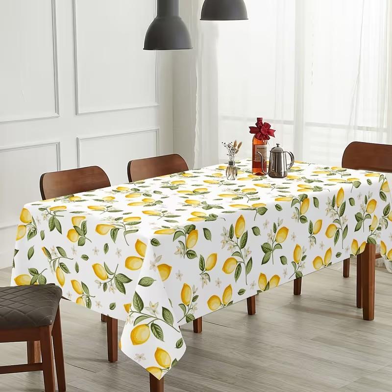 Zomer Citroenbloemen Rechthoekige Tafelkleed voor Tafeldecoratie Wasbaar Geel Citroen Groen Blad Print Tafelkleed Feestelijke Decoratie 90x140cm