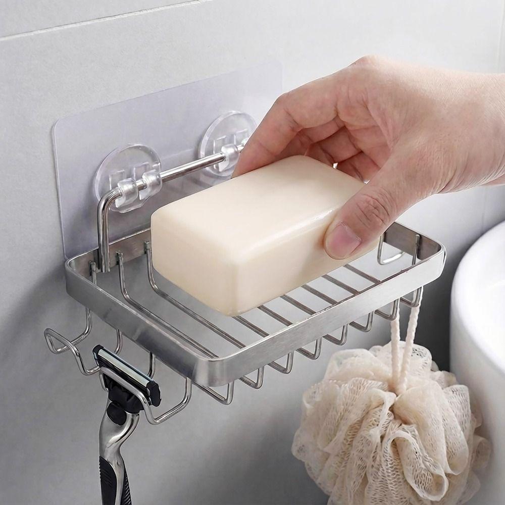 Self Adhesive Wall Shelves Large Capacity Wall-Hung Metal Soap Tray Shower Storage Basket  Home