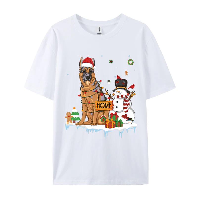 GerUnisex Shepherd Dog Christmas SnowUnisex Tshirt Funny Lovers Gift TShirt Tops Tees Hip Hop Cotton Tight Unisex S