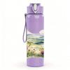 1PC Soft Pastel Mountain Lake Landscape Print 750ml Color Plastic Sports Water Bottle Leakproof Flip Straw Lid Suitable for Sports Office Home Use