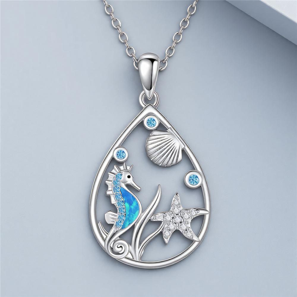 

Luxury Female Crystal Stone Starfish Seahorse Animal Pendant Necklace Vintage Gold Color Wedding Jewelry For Women