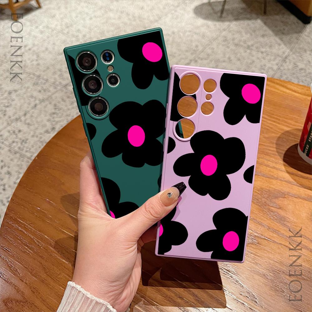 Black Flower Printed Phone Case For Samsung Galaxy Note 10 20 Lite S25 S24 S23 S22 Plus S21 S20 Ultra FE Plus 5G Anti-fall Cover