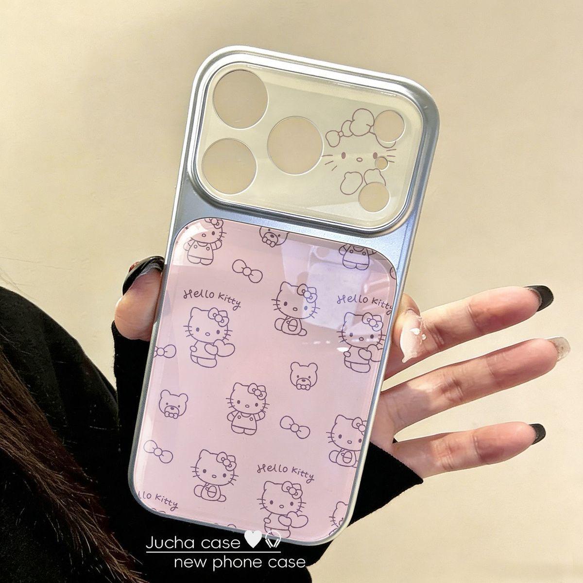 

Pink Hello Kitty Electroplated Double Layer Silicone Phone Case for iPhone 16 Pro Max and Apple 17 iPhone 15 Pro
