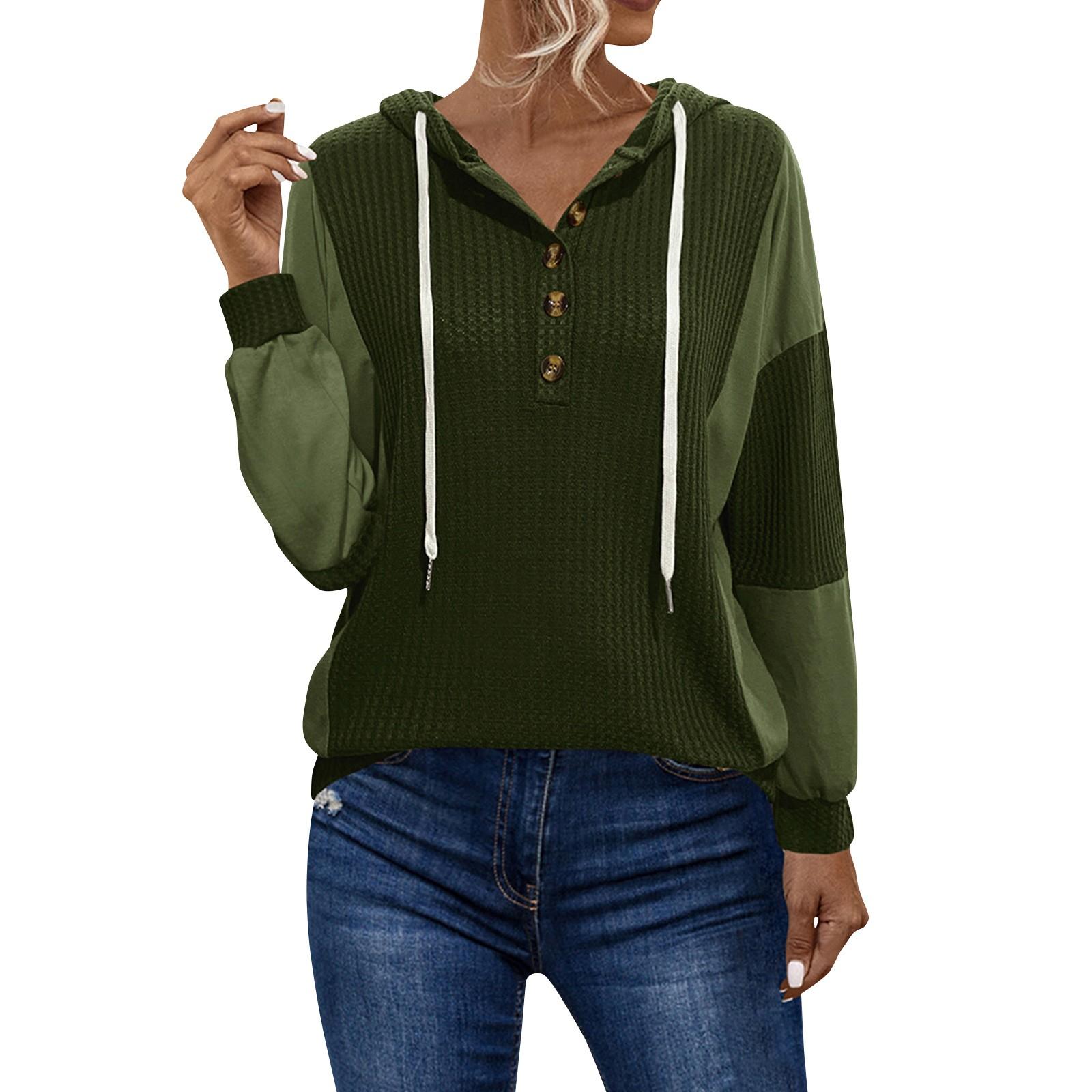 

Женская однотонная рубашка с капюшоном и длинными рукавами на пуговицах XL армия зеленый